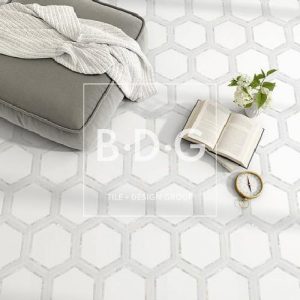 Demure White Mosaic. BDG Luxury Showroom Mosaic and Natural Stone. Free Mosaic Demure White Sample. Book an appointment