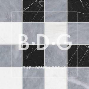 Allure Light, Snow White, Black Honed 4x4 Marble Mosaic