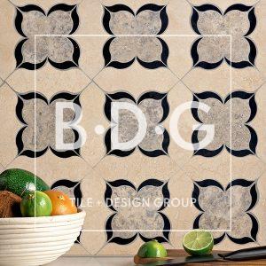Ivory, Silverado, R010 Honed Azalea Waterjet Travertine Mosaic