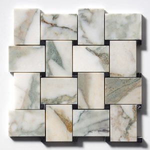Calacatta Green Honed Pinwheel Marble Mosaic 10 5/8×10 5/8