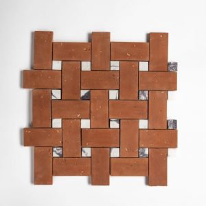 Rustic Terracotta, Calacatta Viola Honed Basket Weave Marble Mosaic